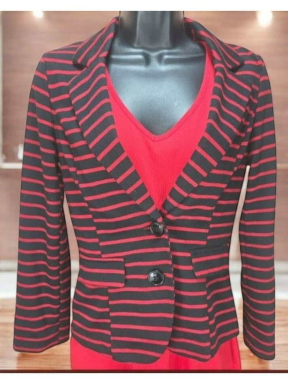 Stooshy Womens 2-Button Red Striped Blazer Jacket XS